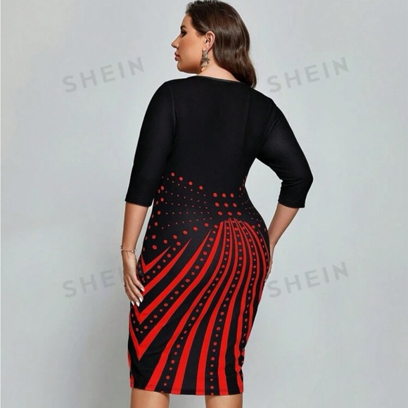 SHEIN Clasi Plus Size Striped Polka Dot Printed Slim Fit Dress 4X - Picture 3 of 6